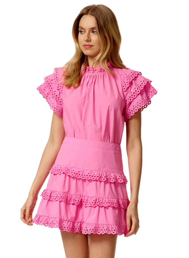 Eyelet Trimmed Tiered Mini Skirt