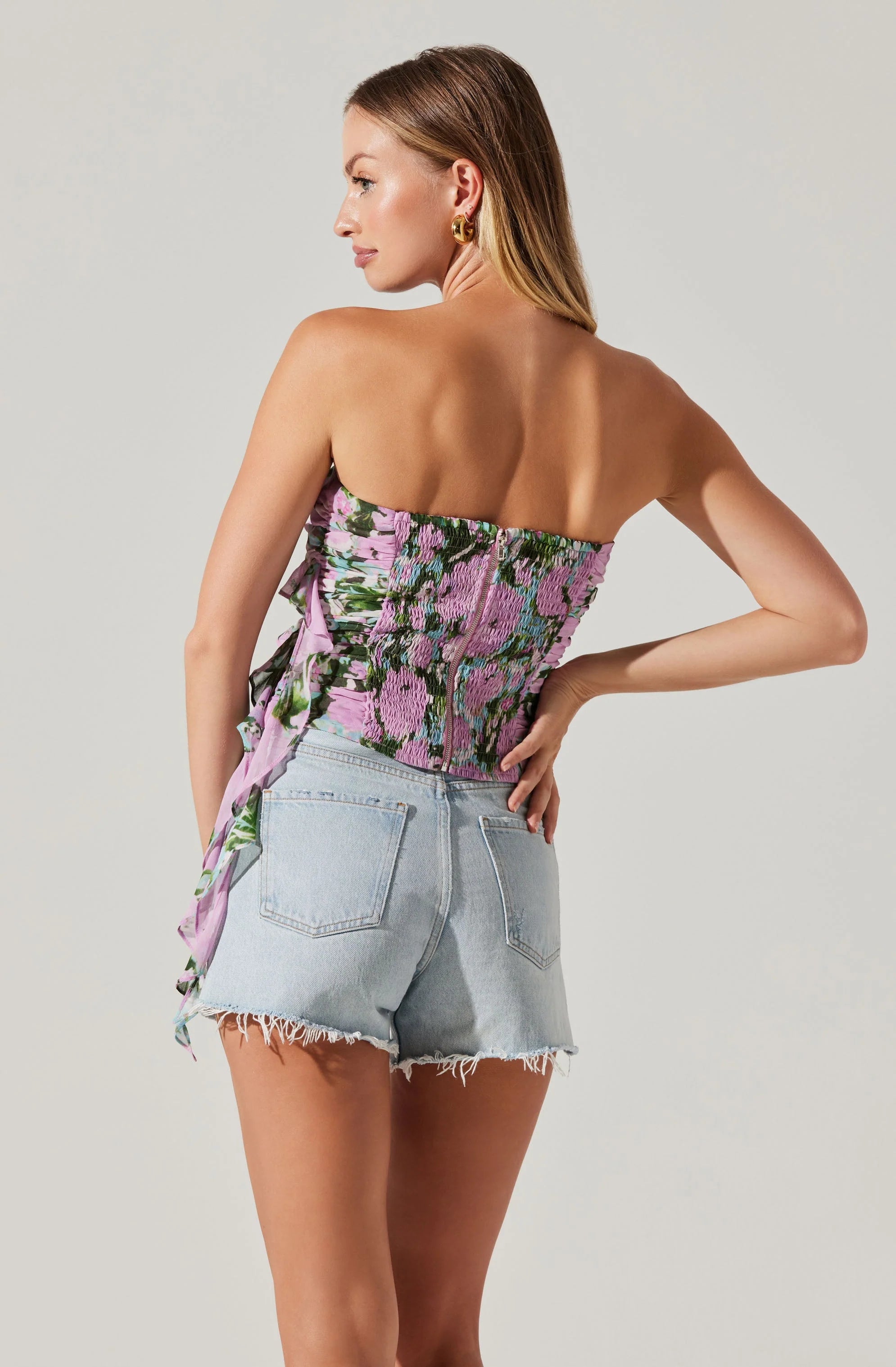 Pavo Strapless Floral Top
