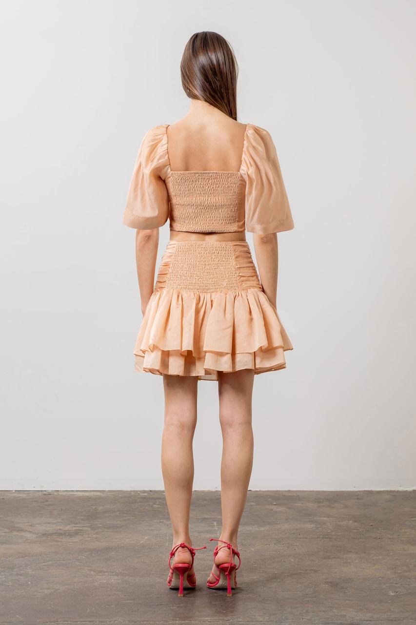 Pleated Shirred Mini Skirt