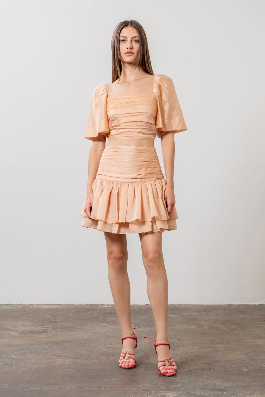 Pleated Shirred Mini Skirt