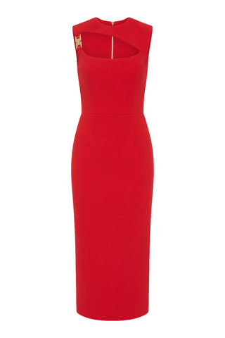 Cameron Asymmetrical Red Midi Dress