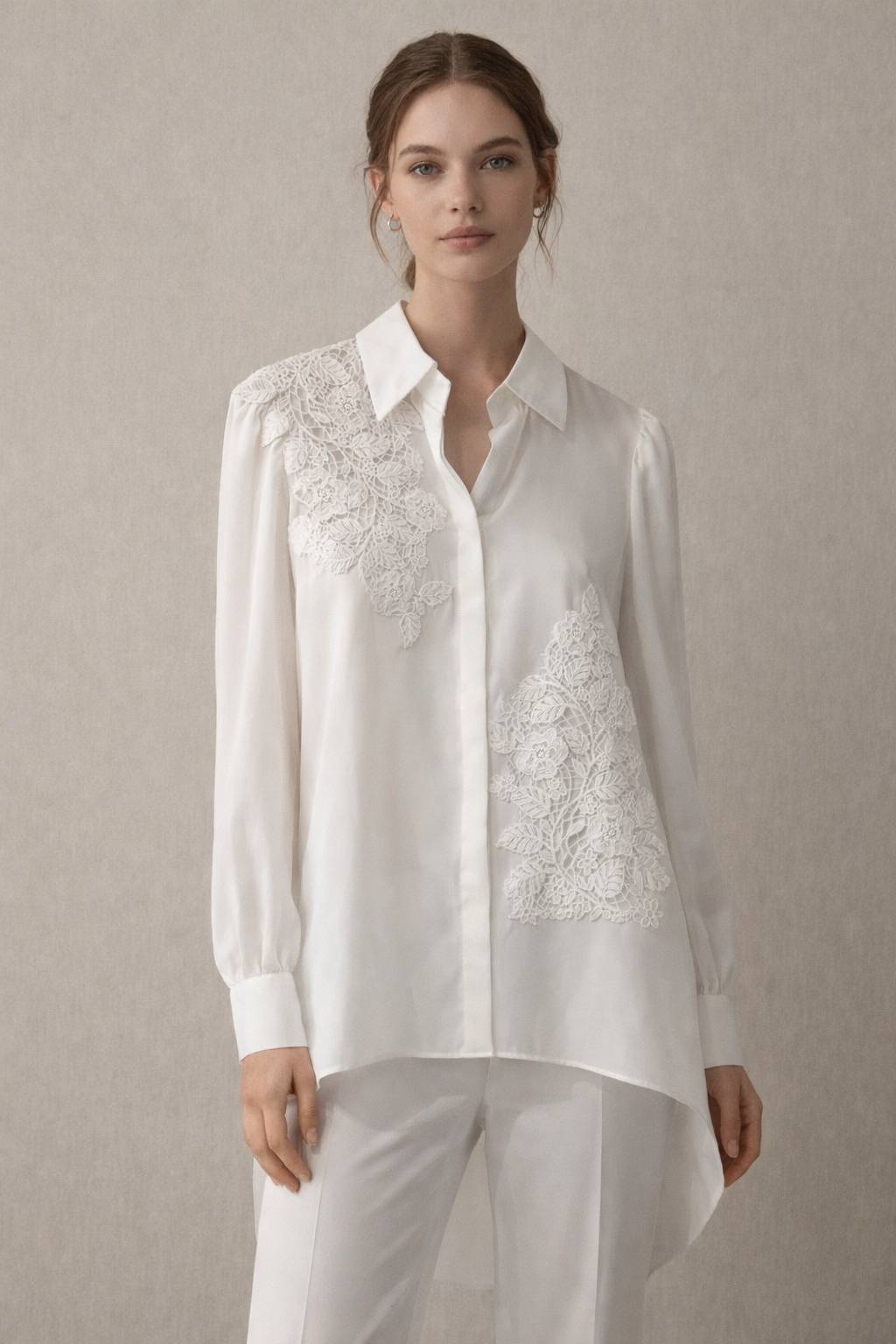 Ivory Floral Lace Silk Blouse