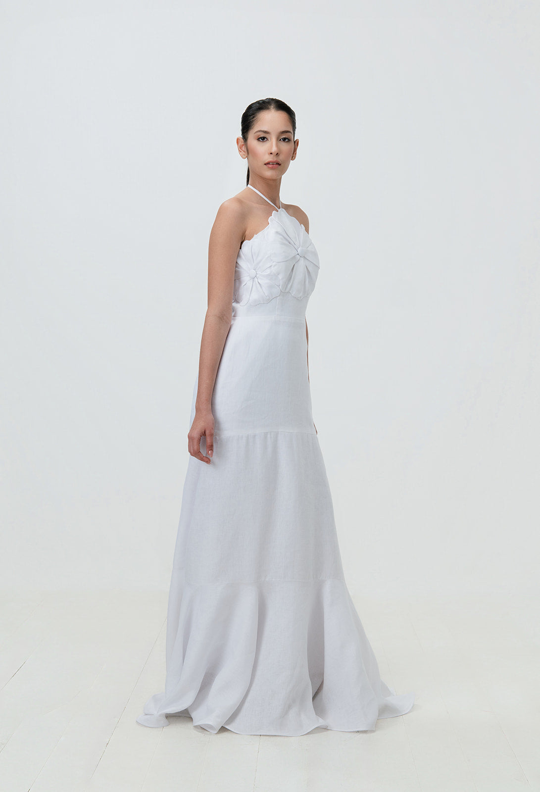 Cayena Bloom Linen Halter Maxi Gown