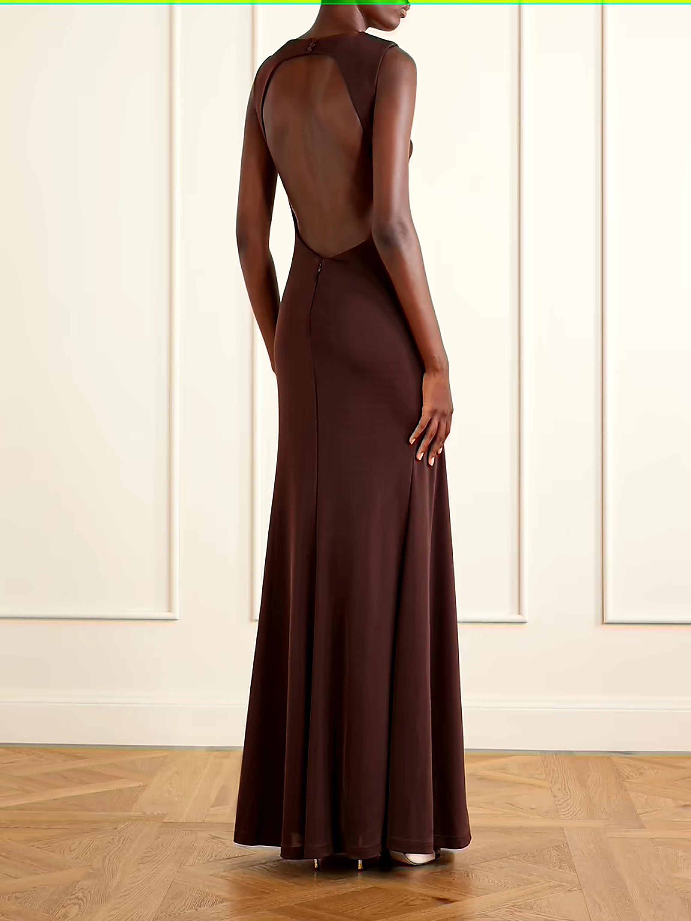 Hazine open-back Ruched Embellished Jersey gown