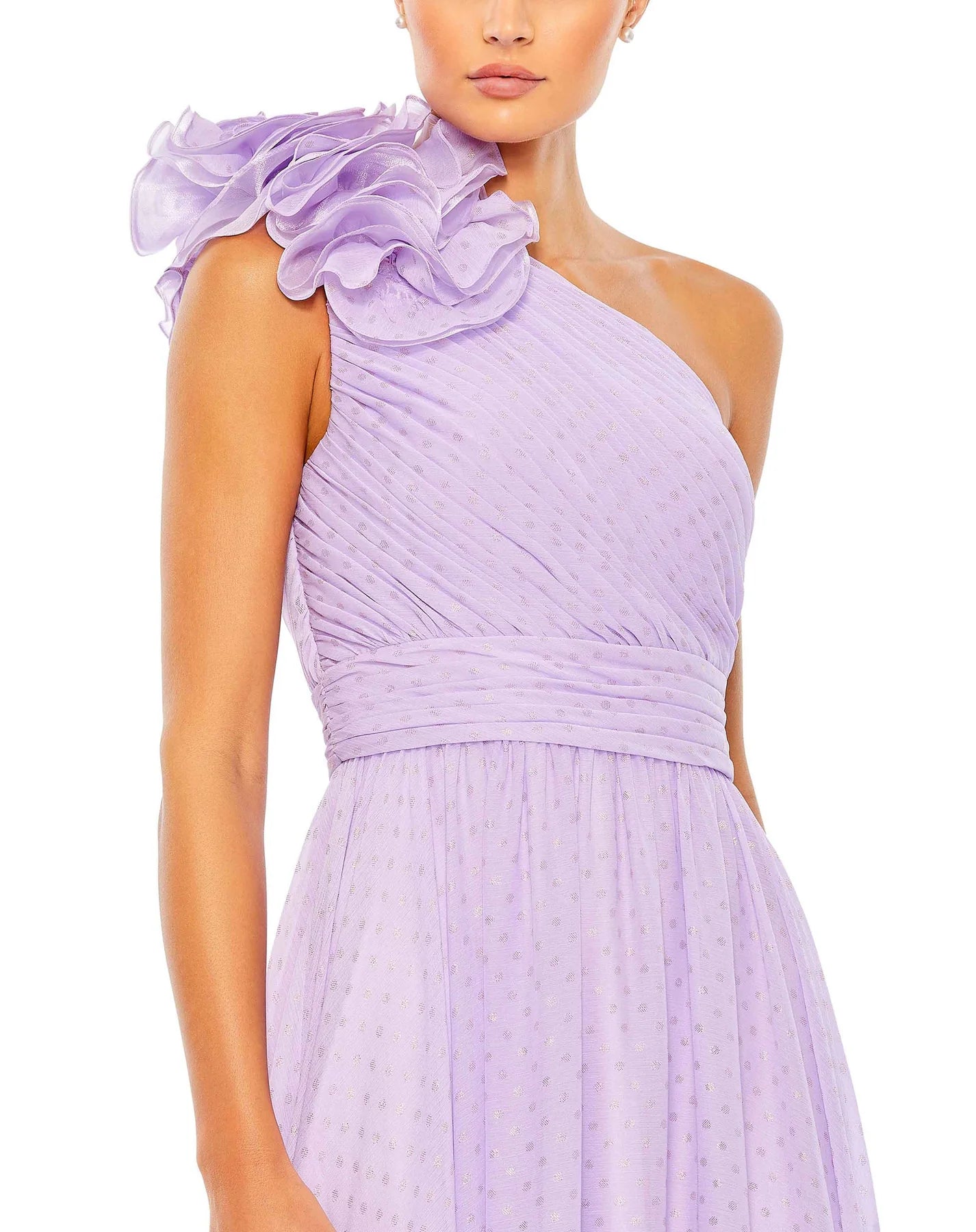 Polka Dot Ruffled One Shoulder Gown