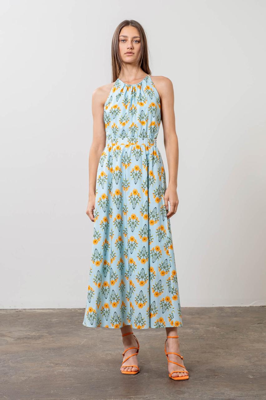 Floral Print Halter Midi Dress