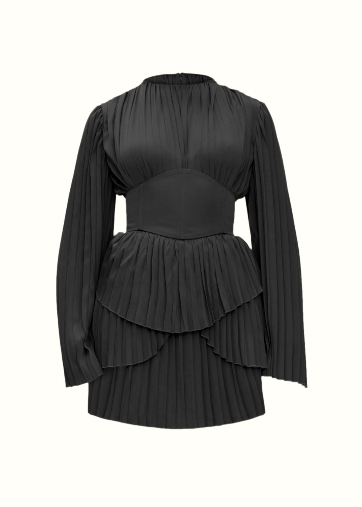 Lenti Pleated Black Mini Dress