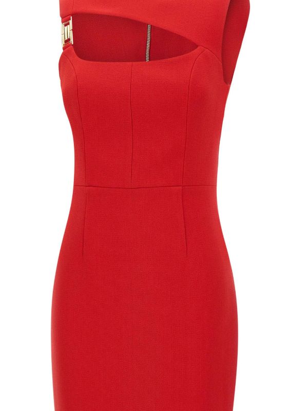 Cameron Asymmetrical Red Midi Dress