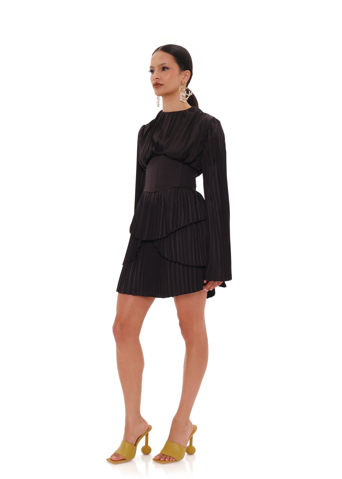 Lenti Pleated Black Mini Dress