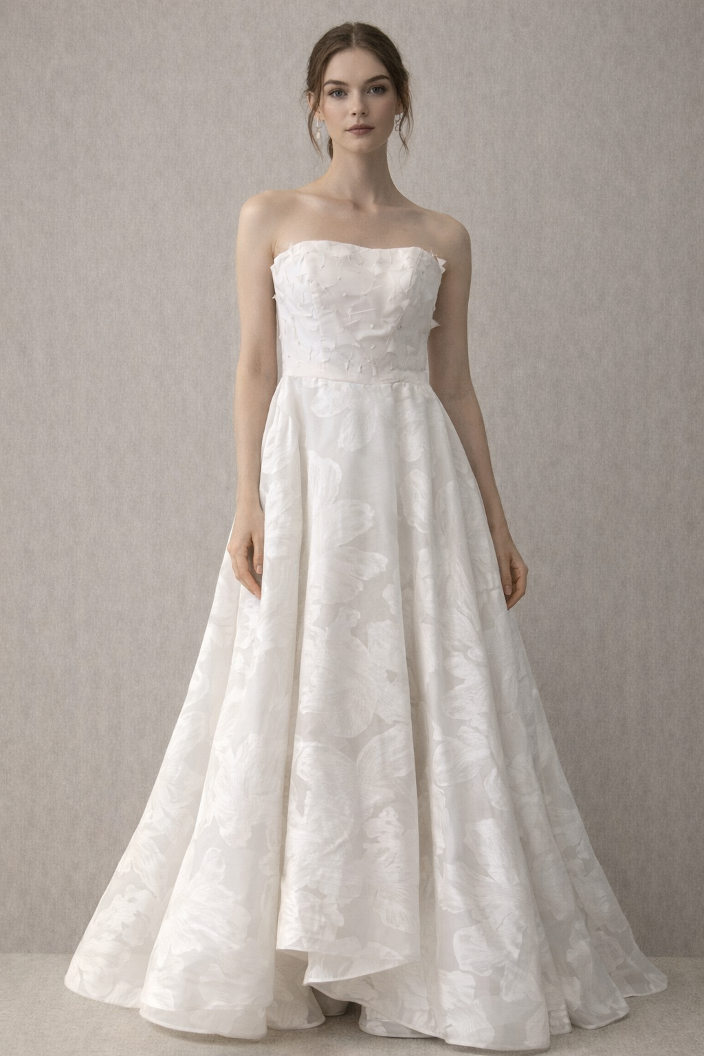 Ivory Hand-Painted Floral Strapless Dress