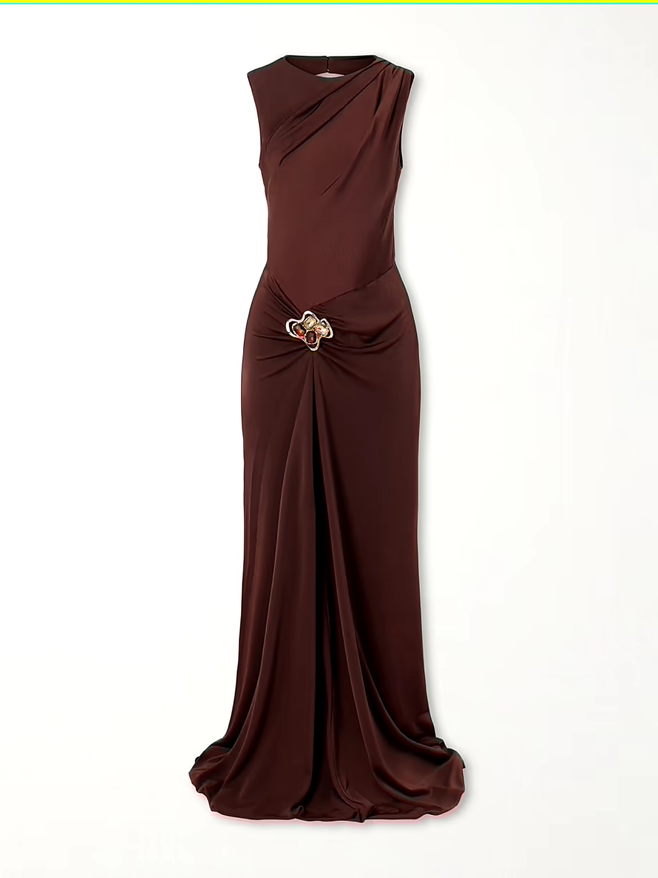Hazine open-back Ruched Embellished Jersey gown