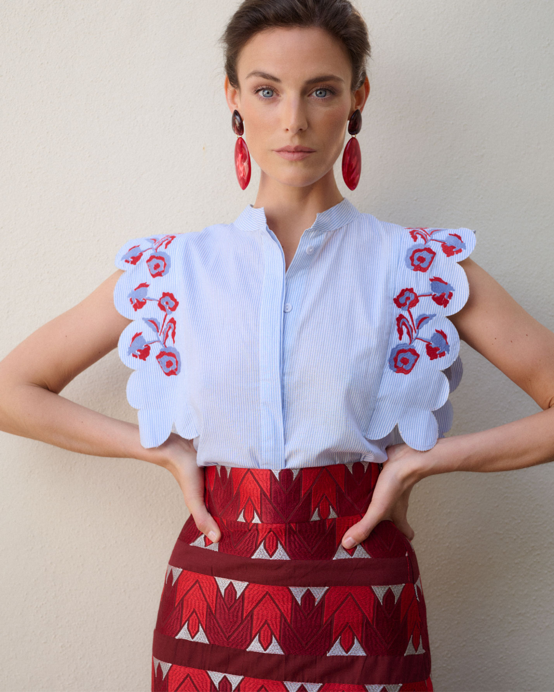 Anna Embroidered Blue Shirt