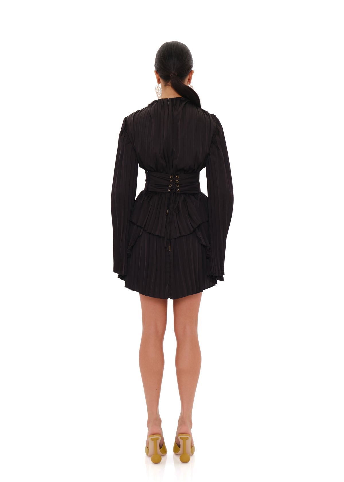Lenti Pleated Black Mini Dress